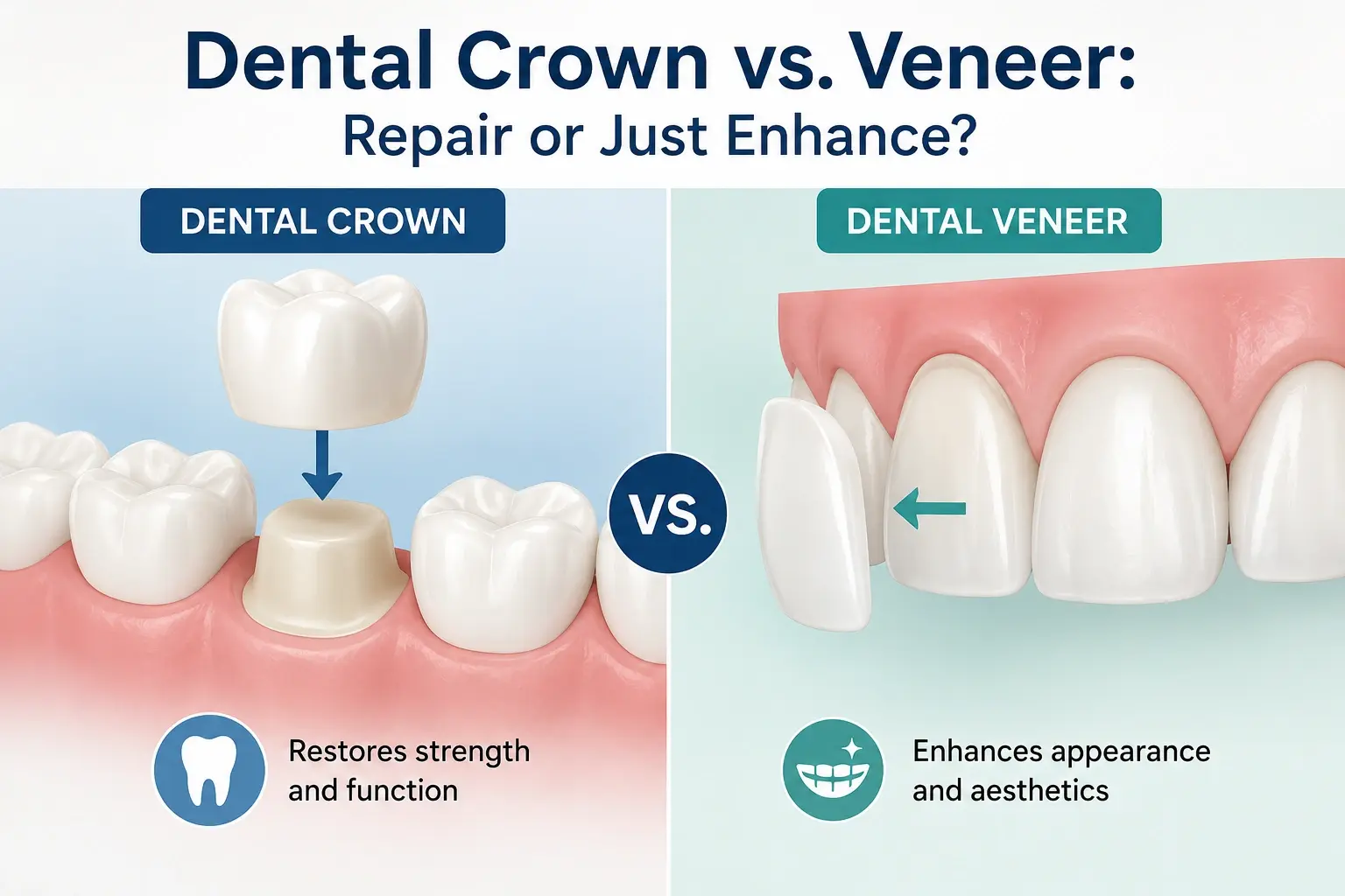 Dental Crown vs. Veneer: Repair or Just Enhance?